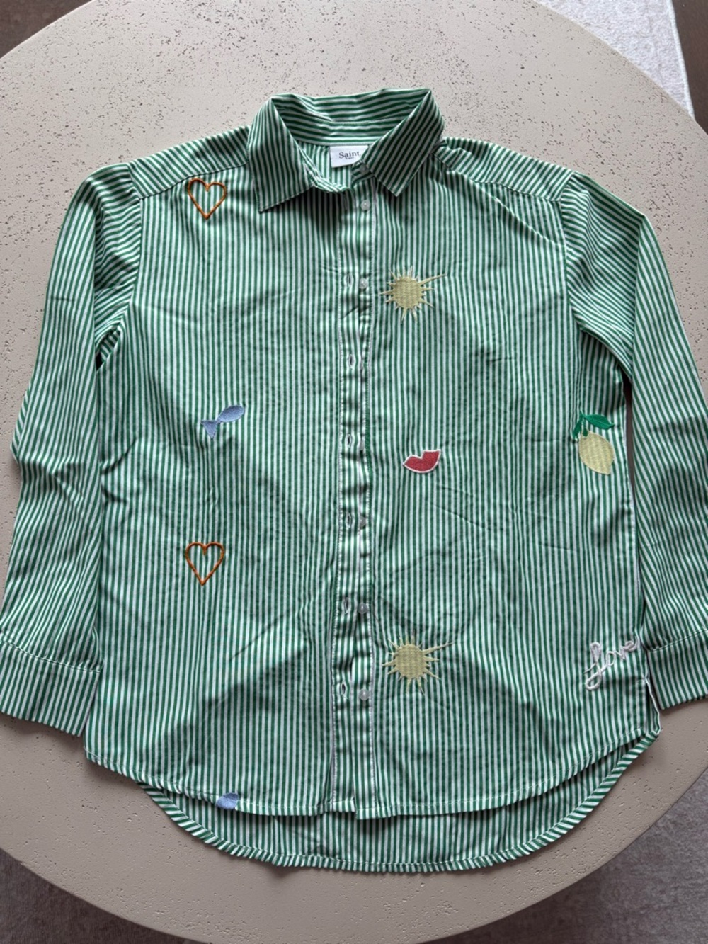 Saint Tropez Green Striped Embroidered Button-Up Shirt